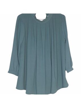 NWT Ces Femme Green Pleated Workwear Blouse Large | Business Casual Top